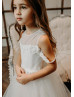 Cold Shoulder Ivory 3D Flowers Tulle Flower Girl Dress